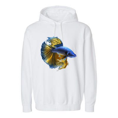 Yellow & Blue Siamese Fighting Betta Fish Aquarium Owner Garment-Dyed Fleece Hoodie