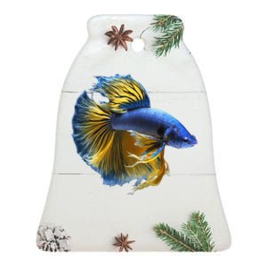 Yellow & Blue Siamese Fighting Betta Fish Aquarium Owner Ceramic Bell Ornament