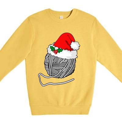 Yarn Ball Santa Knitting Christmas Xmas Hat Premium Crewneck Sweatshirt