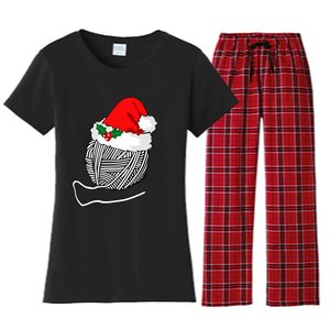 Yarn Ball Santa Knitting Christmas Xmas Hat Women's Flannel Pajama Set