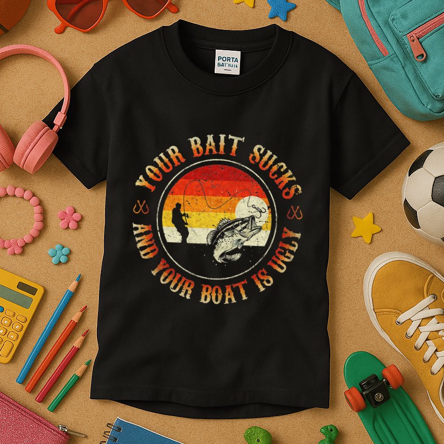Your Bait Sucks And Your Boat Is Ugly Fishing Kids T-Shirt