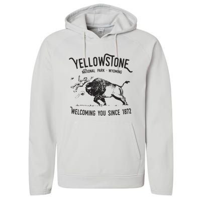 Yellowstone Bison Toss National Park Wyoming Performance Fleece Hoodie