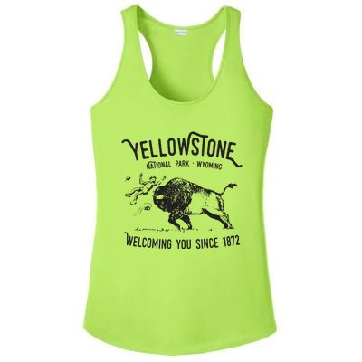 Yellowstone Bison Toss National Park Wyoming Ladies PosiCharge Competitor Racerback Tank