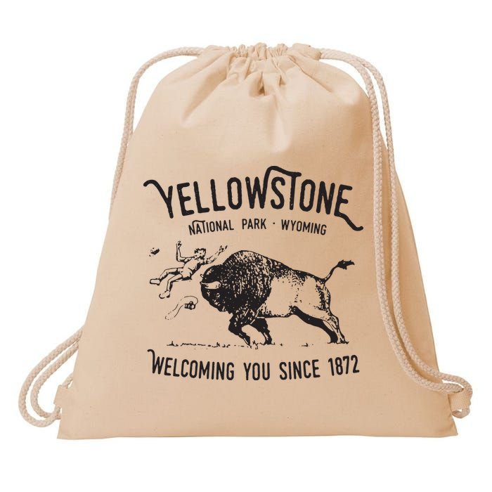 Yellowstone Bison Toss National Park Wyoming Drawstring Bag