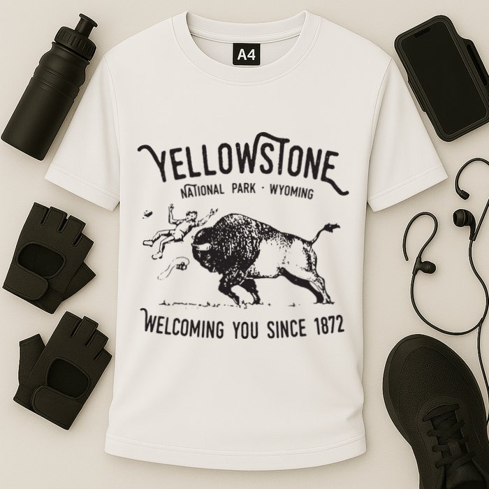 Yellowstone Bison Toss National Park Wyoming Cooling Performance Crew T-Shirt