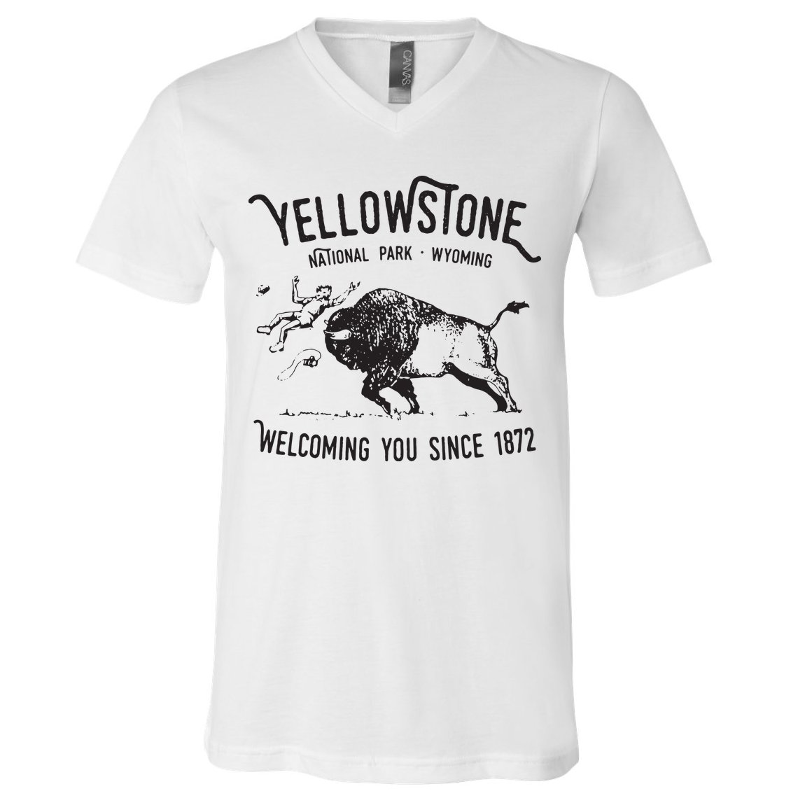 Yellowstone Bison Toss National Park Wyoming V-Neck T-Shirt
