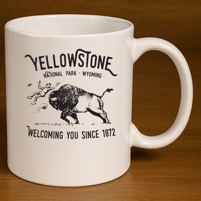 Yellowstone Bison Toss National Park Wyoming 11oz C Handle Ceramic Mug