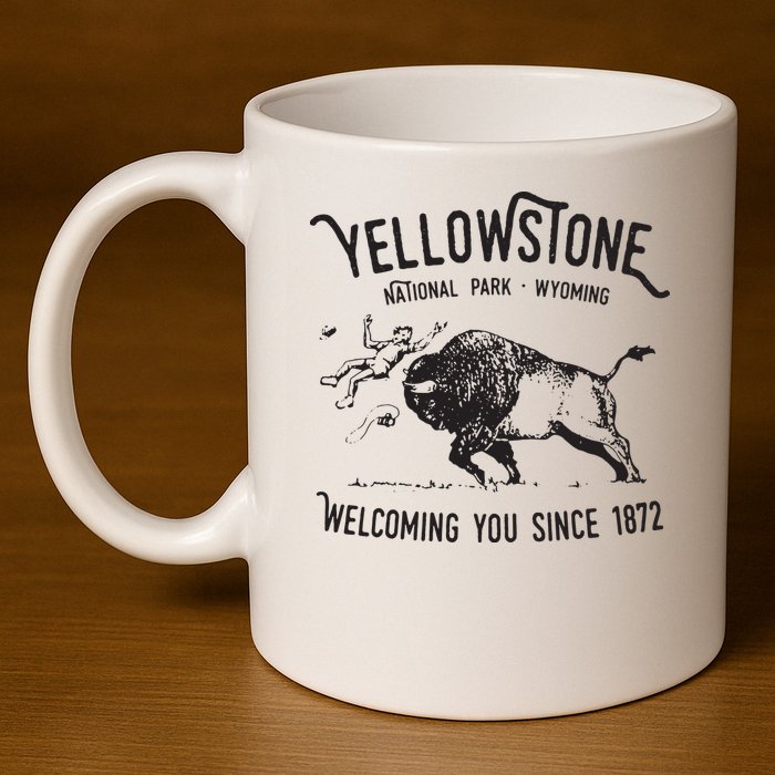Yellowstone Bison Toss National Park Wyoming 11oz C Handle Ceramic Mug