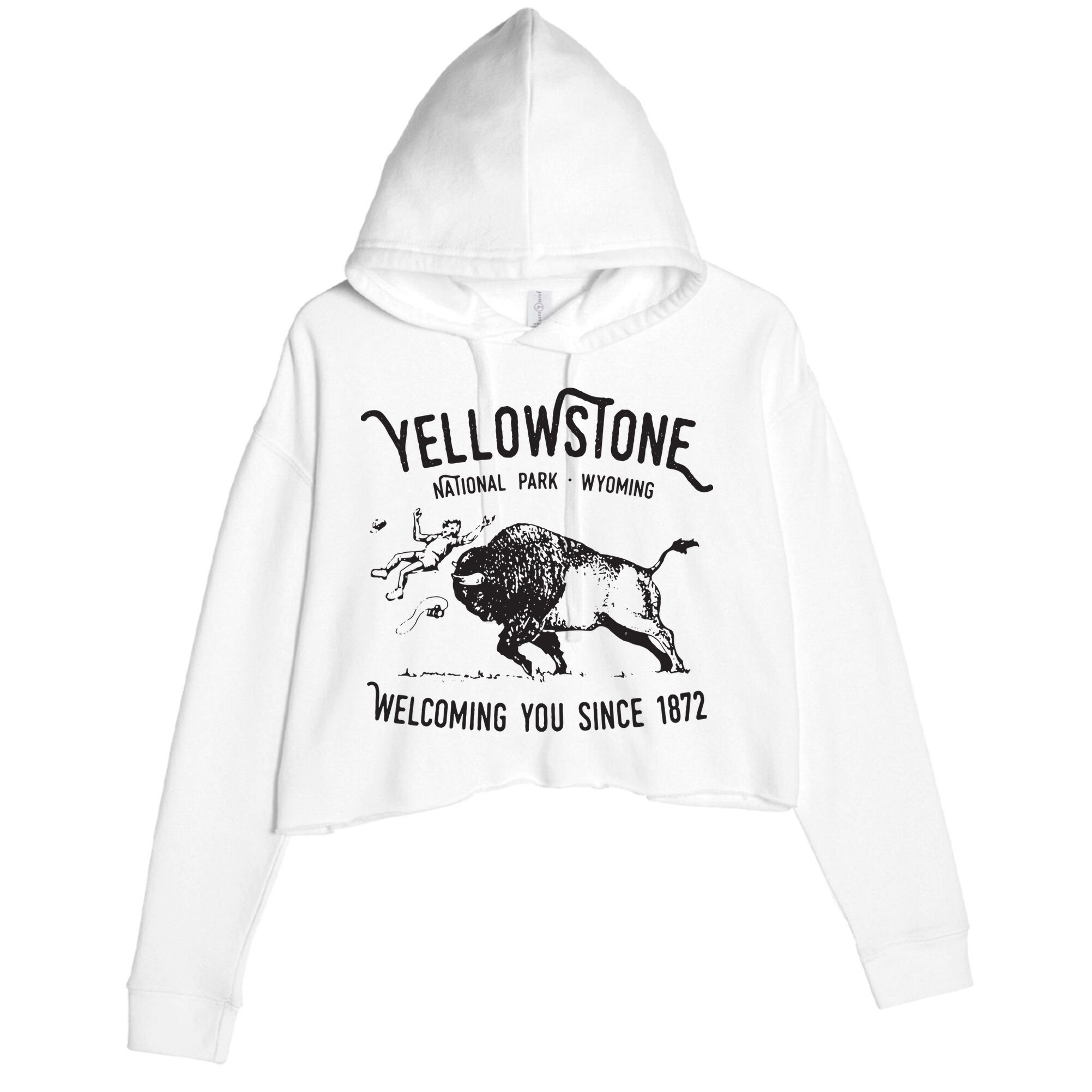 Yellowstone Bison Toss National Park Wyoming Crop Fleece Hoodie