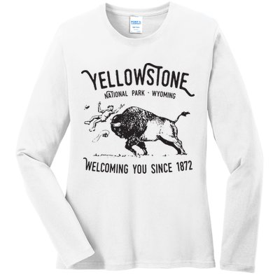 Yellowstone Bison Toss National Park Wyoming Ladies Long Sleeve Shirt