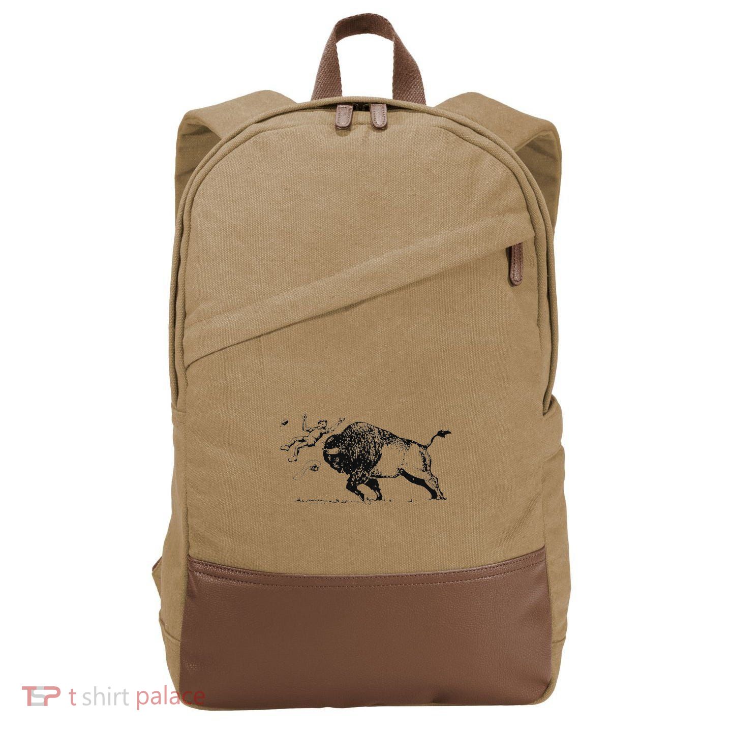 Yellowstone Bison Toss Warning Flyer Cotton Canvas Backpack
