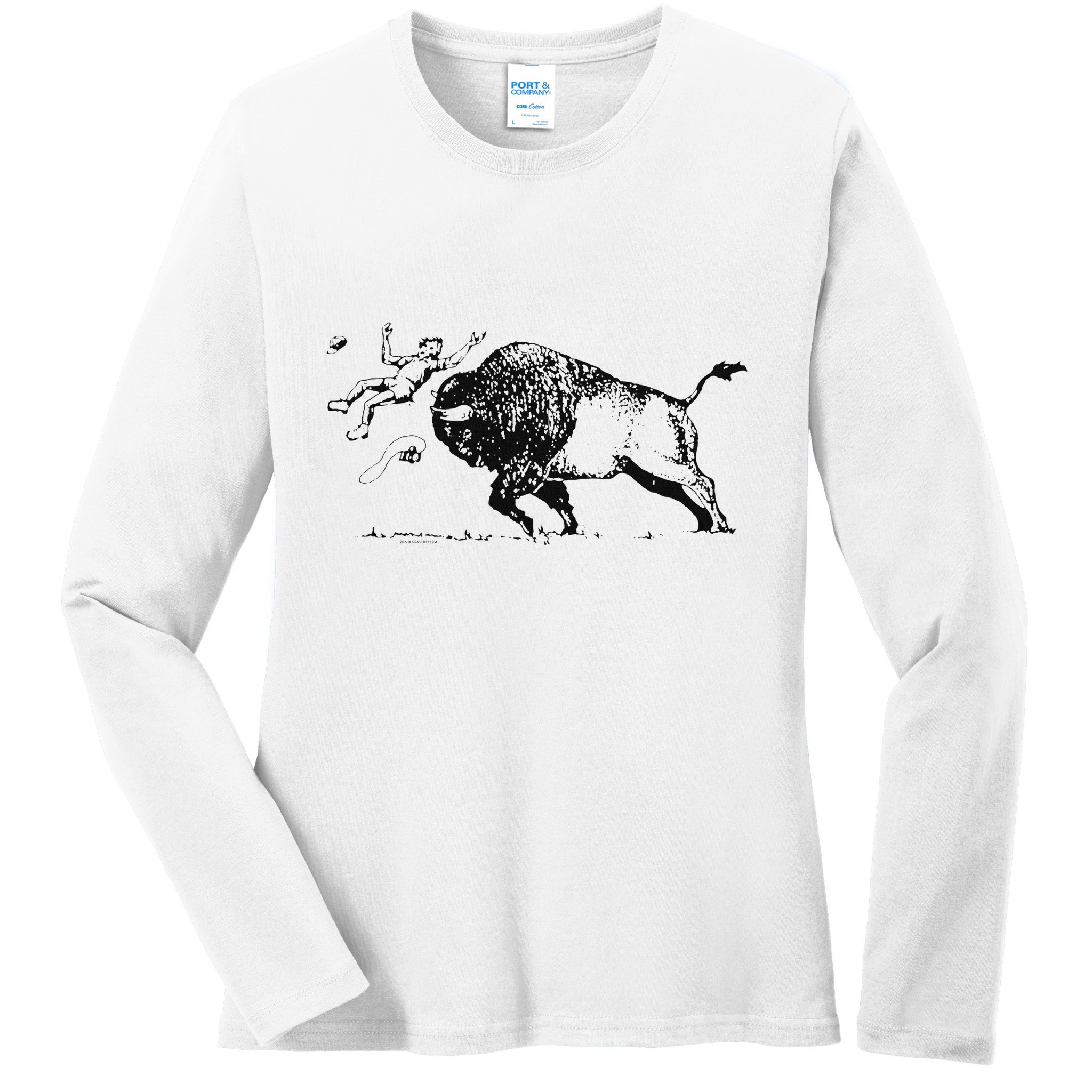Yellowstone Bison Toss Warning Flyer Ladies Long Sleeve Shirt