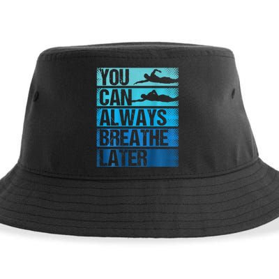 You Can Always Breathe Later Backprint Funny Swimming Sustainable Bucket Hat