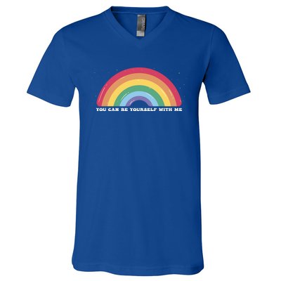 You Can Be Yourself With Me Lgbtq Ally Lesbian Pride Gift V-Neck T-Shirt