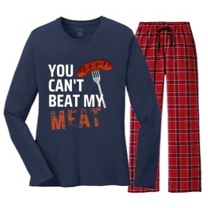 You CanT Beat My Meat Funny Bbq Lover Women's Long Sleeve Flannel Pajama Set 