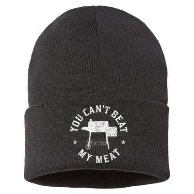 You CanT Beat My Meat Bbq Grilling Chef Sustainable Knit Beanie