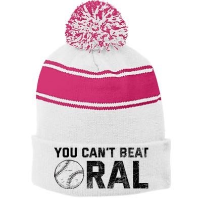 You Cant Beat Oral Stripe Pom Pom Beanie