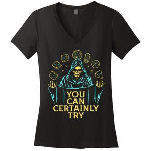 You Can Certainly Try Funny Skeleton Women's V-Neck T-Shirt