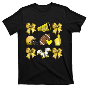 Yellow Cheer Coquette Football Mom T-Shirt