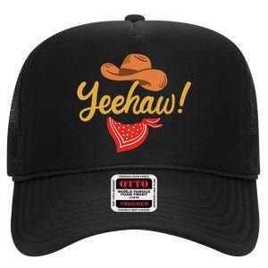 Yeehaw Cowboy Cowgirl Western Country Rodeo High Crown Mesh Back Trucker Hat