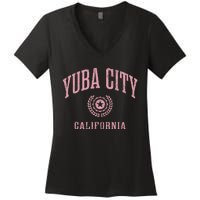 Yuba City Ca Vintage College Sports Design Women's V-Neck T-Shirt