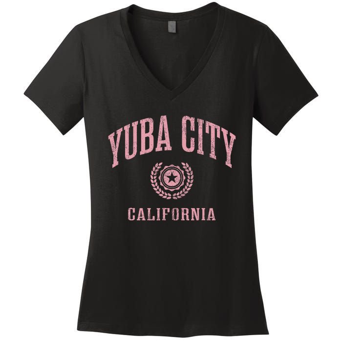 Yuba City Ca Vintage College Sports Design Women's V-Neck T-Shirt