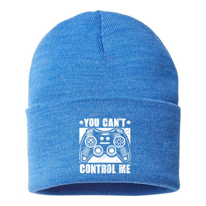 You Can’t Control Me Funny Video Game Player Gaming Quote Cute Gift Sustainable Knit Beanie
