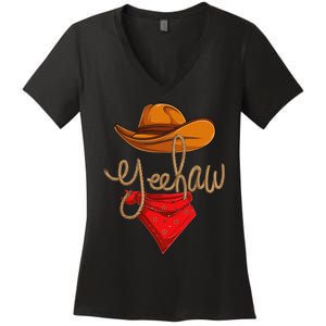 Yeehaw Cowboy Cowgirl Western Country Rodeo YeeHaw Women's V-Neck T-Shirt