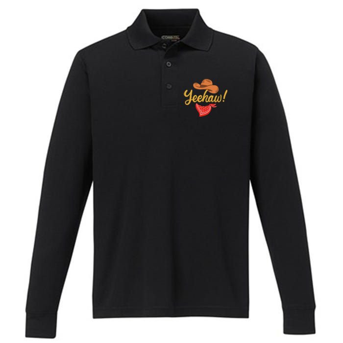 Yeehaw Cowboy Cowgirl Western Country Rodeo Performance Long Sleeve Polo