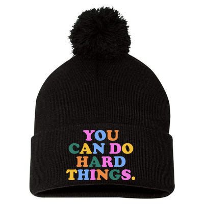 You Can Do Hard Things Motivational Colorful Quote Pom Pom 12in Knit Beanie