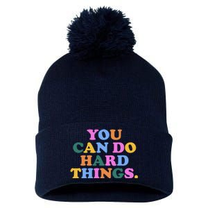 You Can Do Hard Things Motivational Colorful Quote Pom Pom 12in Knit Beanie