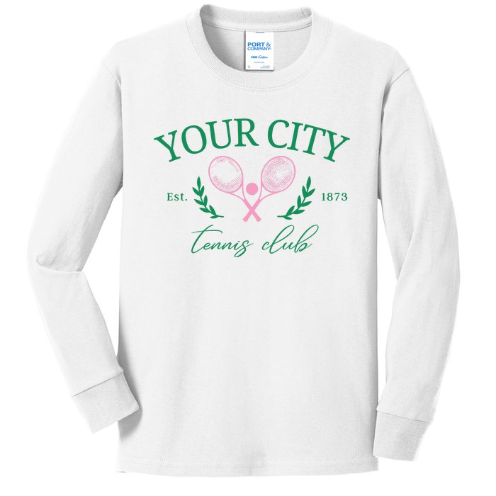 Your City Est 1873 Tennis Club Funny Golf Kids Long Sleeve Shirt