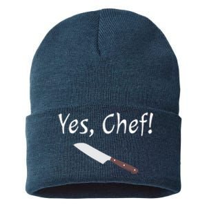 Yes Chef Funny Culinary Kitchen Cook Cooking Foodie Sustainable Knit Beanie