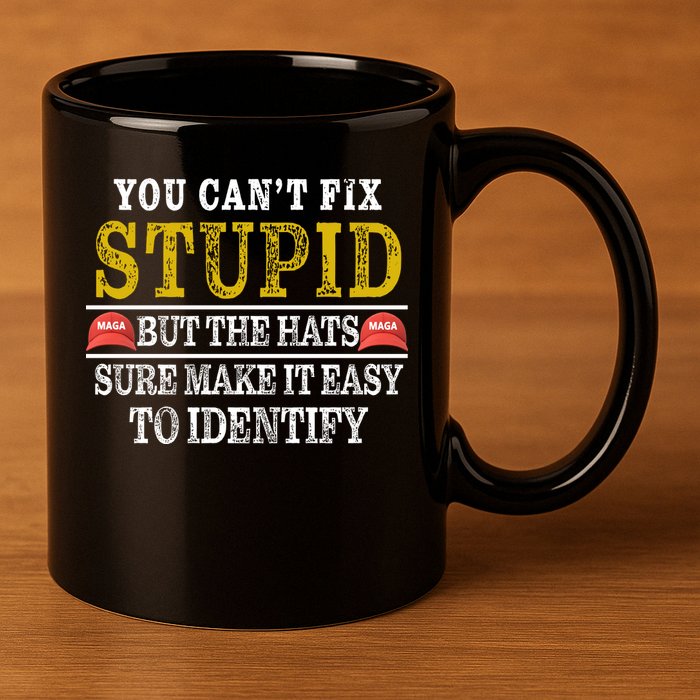 You Can't Fix Stupid But The Hats Sure Make It Easy To Identify Funny 11oz C Handle Ceramic Mug