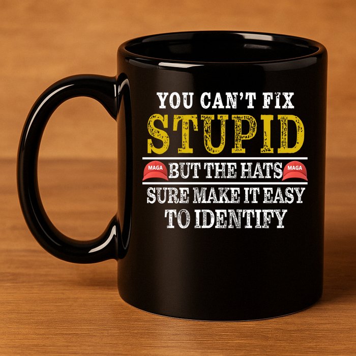 You Can't Fix Stupid But The Hats Sure Make It Easy To Identify Funny 11oz C Handle Ceramic Mug