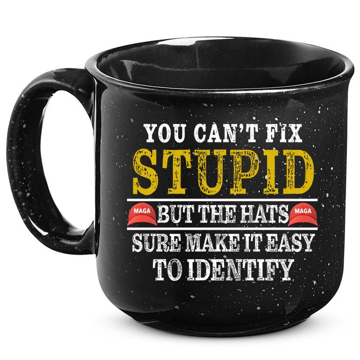 You Can't Fix Stupid But The Hats Sure Make It Easy To Identify Funny 15oz Campfire Ceramic Mug