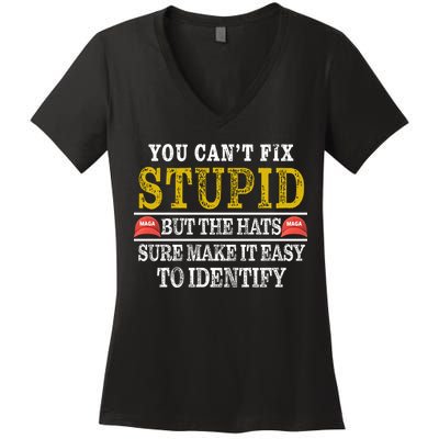 You Can't Fix Stupid But The Hats Sure Make It Easy To Identify Funny Women's V-Neck T-Shirt