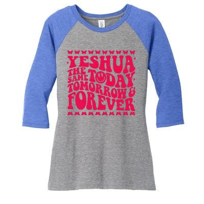 Yeshua Christian Fall Season Bible Verse Groovy Butterfly Women's Tri-Blend 3/4-Sleeve Raglan Shirt