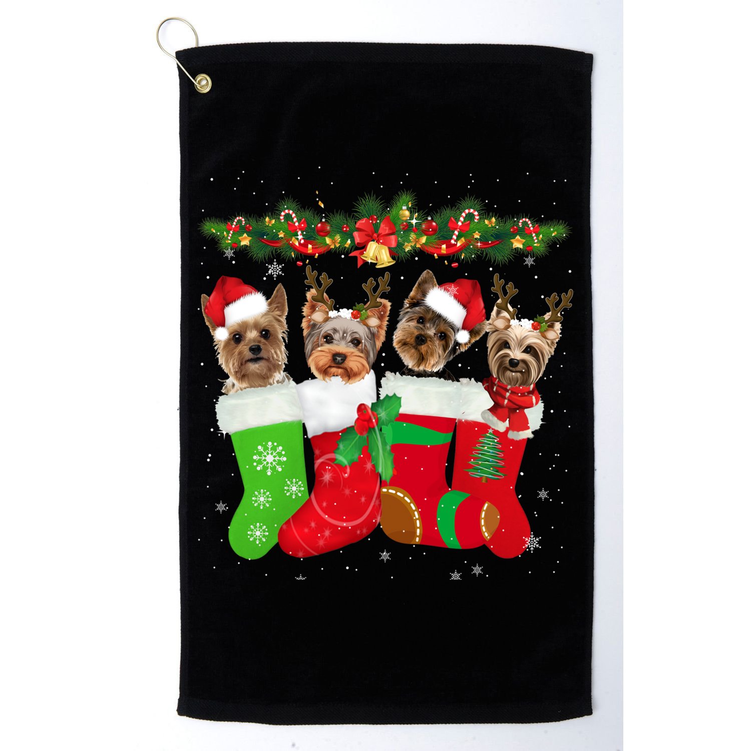 Yorkie Christmas Gift Stocking Dog Lover Xmas Gift Golf Towel