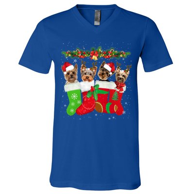 Yorkie Christmas Gift Stocking Dog Lover Xmas Gift V-Neck T-Shirt