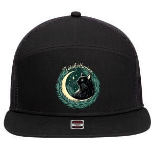 Yule Cat Jolakotturinn Icelandic Christmas Cat Love Feline 7 Panel Mesh Trucker Snapback Hat