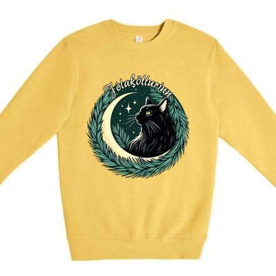 Yule Cat Jolakotturinn Icelandic Christmas Cat Love Feline  Premium Crewneck Sweatshirt