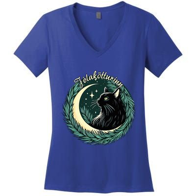Yule Cat Jolakotturinn Icelandic Christmas Cat Love Feline  Women's V-Neck T-Shirt
