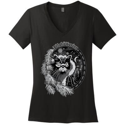 Yule Cat Jolakotturinn Icelandic Christmas Cat Women's V-Neck T-Shirt