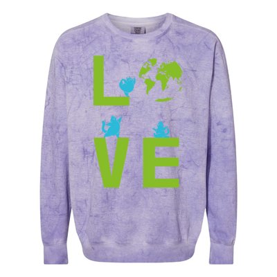 Yoga Cat Loves Earth Day Save Planet Every Day Gift Colorblast Crewneck Sweatshirt