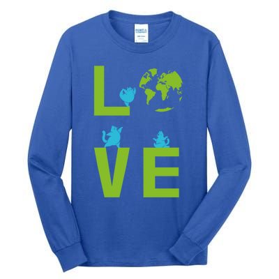 Yoga Cat Loves Earth Day Save Planet Every Day Gift Tall Long Sleeve T-Shirt