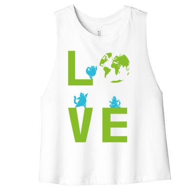 Yoga Cat Loves Earth Day Save Planet Every Day Gift Women's Racerback Cropped Tank