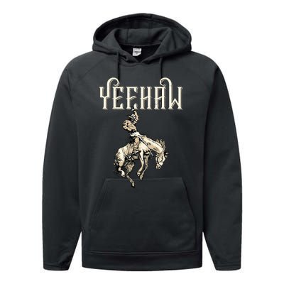 Yeehaw Cow Lover Rodeo Western Horse Rider Performance Fleece Hoodie