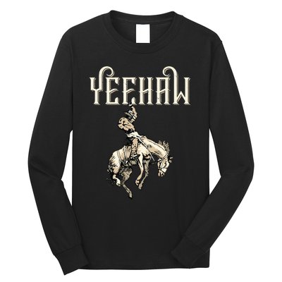 Yeehaw Cow Lover Rodeo Western Horse Rider Long Sleeve Shirt