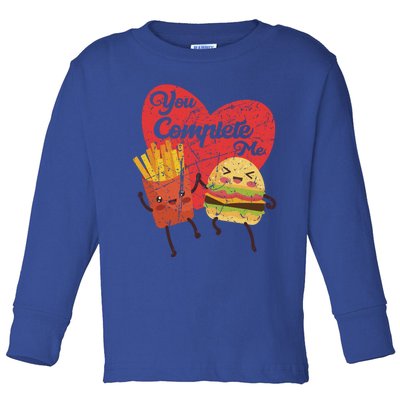 You Complete Me Food Valentine Day Hamburger Fries Matching Gift Toddler Long Sleeve Shirt